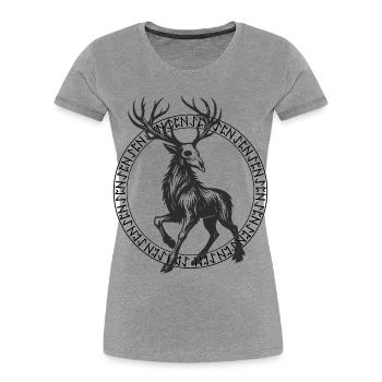 Deer in a Circle Rune Frame - Women's Premium Organic T-Shirt - heather grey - Front - Mia (176cm)