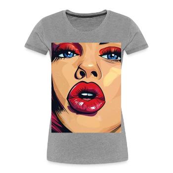 PopArt Lips Power Women Portrait - Women's Premium Organic T-Shirt - heather grey - Front - Mia (176cm)