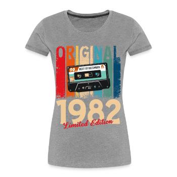 43rd Birthday Cassette December Vintage 1982 - Women's Premium Organic T-Shirt - heather grey - Front - Mia (176cm)
