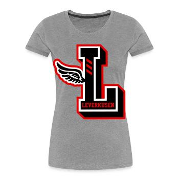 LEVERKUSEN 2026 - Frauen Premium Bio T-Shirt - Grau meliert - Vorne - Mia (176cm)
