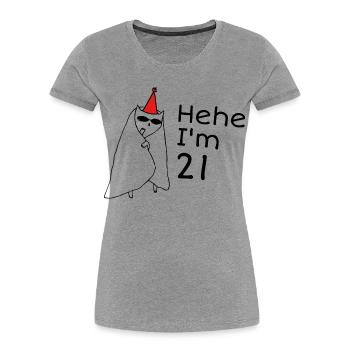 21 ans anniversaire - Cadeau 21e anniversaire - T-shirt bio Premium Femme - gris chiné - Devant - Mia (176cm)