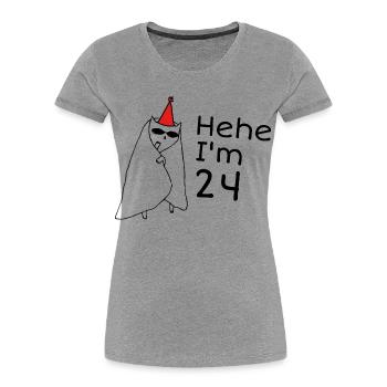 24 ans anniversaire - Cadeau 24e anniversaire - T-shirt bio Premium Femme - gris chiné - Devant - Mia (176cm)