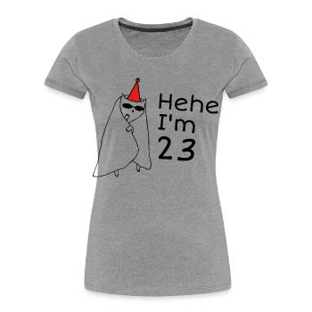 23 ans anniversaire - Cadeau 23e anniversaire - T-shirt bio Premium Femme - gris chiné - Devant - Mia (176cm)