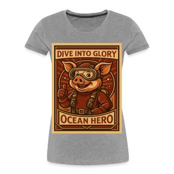 Ozean Schwein Taucher - Frauen Premium Bio T-Shirt - Grau meliert - Vorne - Mia (176cm)