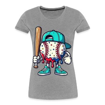 Mascotte de baseball fondante avec une batte - T-shirt bio Premium Femme - gris chiné - Devant - Mia (176cm)
