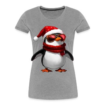Pinguin Weihnachtsmann - Frauen Premium Bio T-Shirt - Grau meliert - Vorne - Mia (176cm)