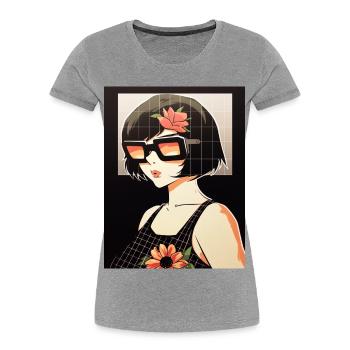 Retro Blüten-Sonnenbrillen Stil - Frauen Premium Bio T-Shirt - Grau meliert - Vorne - Mia (176cm)