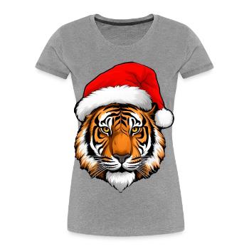 Weihnachtsmann Tiger - Frauen Premium Bio T-Shirt - Grau meliert - Vorne - Mia (176cm)