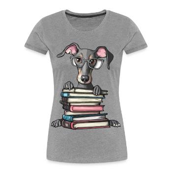 Un joli livre de lecture pour chiens lévriers avec des lunettes - T-shirt bio Premium Femme - gris chiné - Devant - Mia (176cm)