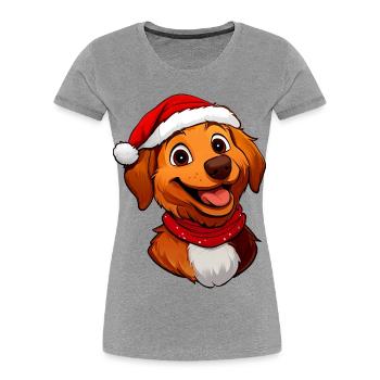 Chien Père Noël - T-shirt bio Premium Femme - gris chiné - Devant - Mia (176cm)