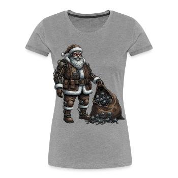 Père Noël cyborg - T-shirt bio Premium Femme - gris chiné - Devant - Mia (176cm)