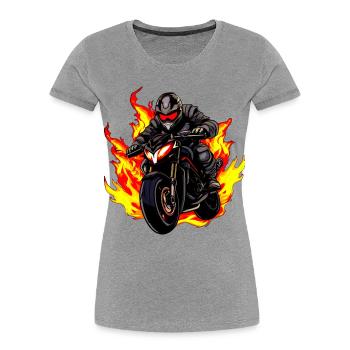 Motorcyclist with flames - Women's Premium Organic T-Shirt - heather grey - Front - Mia (176cm)