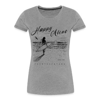 Surfeur au coucher du soleil au bord de la mer Fuerteventura - T-shirt bio Premium Femme - gris chiné - Devant - Mia (176cm)