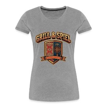 Grill_-_Spiel_Vintage_Graphic_Grill & Spiel Hoodie - Frauen Premium Bio T-Shirt - Grau meliert - Vorne - Mia (176cm)