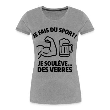Ich treibe Sport, hebe Brille, mache Humor - Frauen Premium Bio T-Shirt - Grau meliert - Vorne - Mia (176cm)