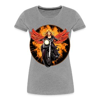 Engel Motorrad / Motorradfahrer Engel - Frauen Premium Bio T-Shirt - Grau meliert - Vorne - Mia (176cm)
