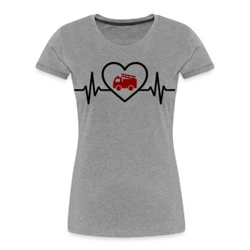 Herz Feuerwehr Feuerwehrauto - Frauen Premium Bio T-Shirt - Grau meliert - Vorne - Mia (176cm)