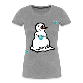 Winter Handball Kinder Schneemann - Frauen Premium Bio T-Shirt - Grau meliert - Vorne - Mia (176cm)