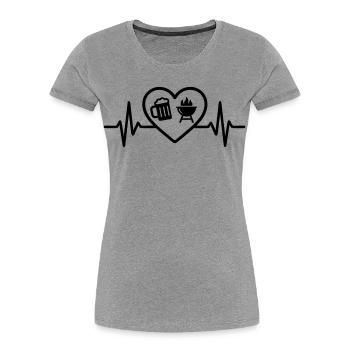 Barbecue à la bière au cœur - T-shirt bio Premium Femme - gris chiné - Devant - Mia (176cm)