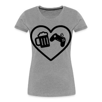 Heart Gaming Bier - Frauen Premium Bio T-Shirt - Grau meliert - Vorne - Mia (176cm)