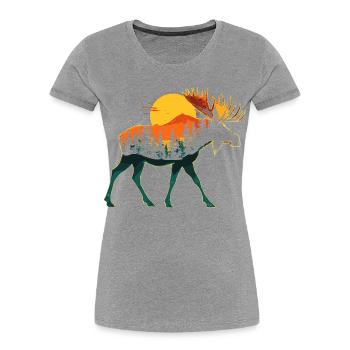 Elch, Wald, Natur, Wildnis, Outdoor, Tier - Frauen Premium Bio T-Shirt - Grau meliert - Vorne - Mia (176cm)