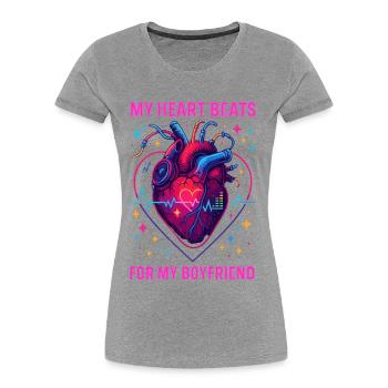 Ami qui dit le cœur, Anatomie de l’amour néon - T-shirt bio Premium Femme - gris chiné - Devant - Mia (176cm)