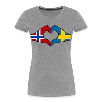 Drapeau Norvège-Suède Mains de cœur - T-shirt bio Premium Femme - gris chiné - Devant - Mia (176cm)