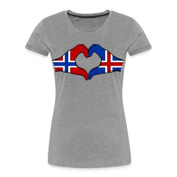 Norvège Islande Drapeau Mains Cœur - T-shirt bio Premium Femme - gris chiné - Devant - Mia (176cm)