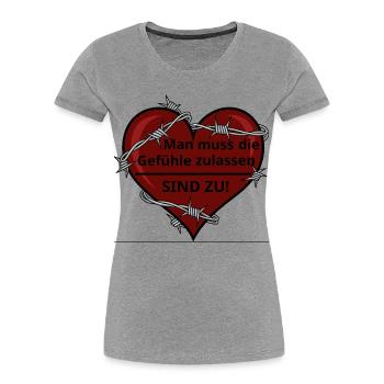 Sarcastic Heart with Barbed Wire - Women's Premium Organic T-Shirt - heather grey - Front - Mia (176cm)