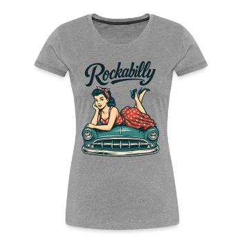 Cadeau rétro pin-up de voiture vintage rockabilly - T-shirt bio Premium Femme - gris chiné - Devant - Mia (176cm)
