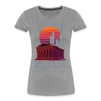 La ligne d’horizon néon rencontre les colonnes anciennes - Athènes - T-shirt bio Premium Femme - gris chiné - Devant - Mia (176cm)