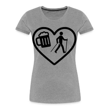 Heart Beer Nordic Walking Humor - Frauen Premium Bio T-Shirt - Grau meliert - Vorne - Mia (176cm)