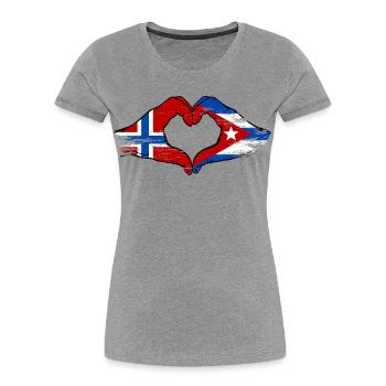 Norwegen Kuba Flagge Hände Herz - Frauen Premium Bio T-Shirt - Grau meliert - Vorne - Mia (176cm)