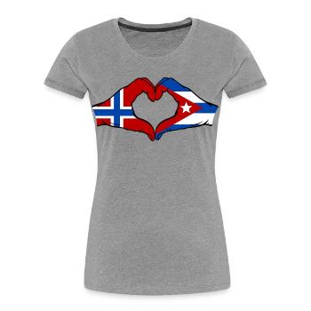 Drapeau de la Norvège, Cuba, mains de cœur - T-shirt bio Premium Femme - gris chiné - Devant - Mia (176cm)