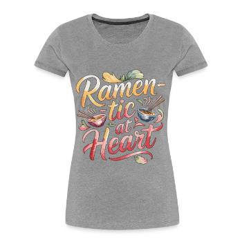 Ramen-tic au cœur Nourriture japonaise Ramen de nouilles - T-shirt bio Premium Femme - gris chiné - Devant - Mia (176cm)