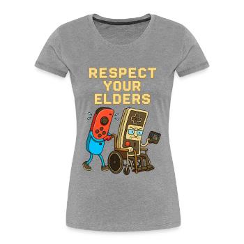 Respect Your Elders Gaming Control Retro  - Frauen Premium Bio T-Shirt - Grau meliert - Vorne - Mia (176cm)