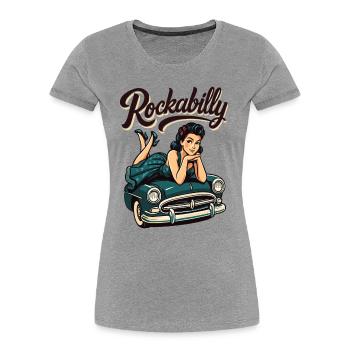 Rockabilly Oldtimer Auto Pin Up Girl Geschenk - Frauen Premium Bio T-Shirt - Grau meliert - Vorne - Mia (176cm)