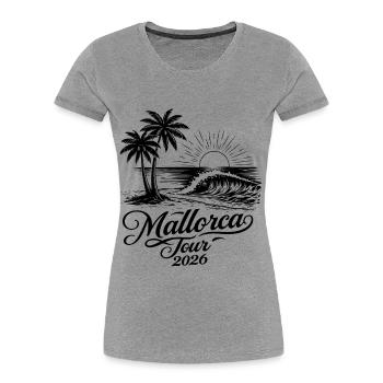 Tournée de Majorque 2026 - T-shirt bio Premium Femme - gris chiné - Devant - Mia (176cm)