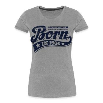 Né en 1986 - Anniversaire - Édition limitée - T-shirt bio Premium Femme - gris chiné - Devant - Mia (176cm)