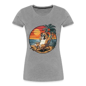 Lustiger Boxerhund am Strand, Sommerurlaub Sonnenuntergang - Frauen Premium Bio T-Shirt - Grau meliert - Vorne - Mia (176cm)