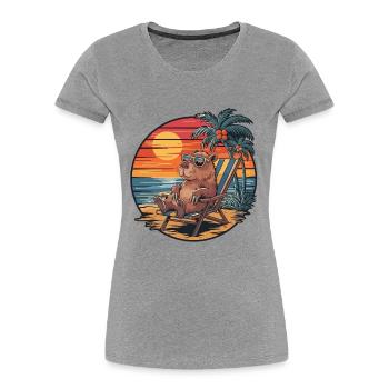 Funny Capybara on Beach Summer Vacation Sunset - Women's Premium Organic T-Shirt - heather grey - Front - Mia (176cm)