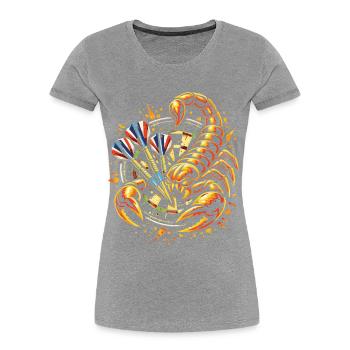 Darts | Sting with every Fling - Skorpion - Frauen Premium Bio T-Shirt - Grau meliert - Vorne - Mia (176cm)