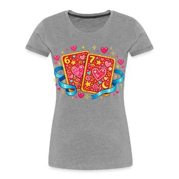 67 Six Seven Herz Spielkarte Valentinstag - Frauen Premium Bio T-Shirt - Grau meliert - Vorne - Mia (176cm)