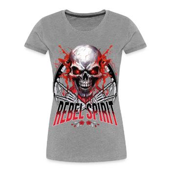 crâne squelette moto motard gang - T-shirt bio Premium Femme - gris chiné - Devant - Mia (176cm)