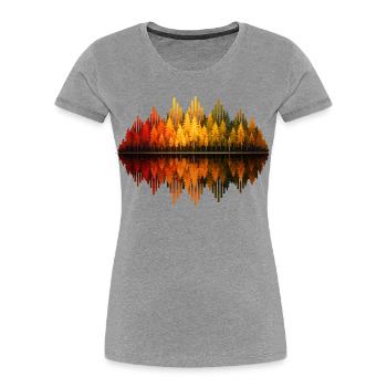 Bäume, Wald, Natur, Wildnis, Outdoor, Reflexion - Frauen Premium Bio T-Shirt - Grau meliert - Vorne - Mia (176cm)