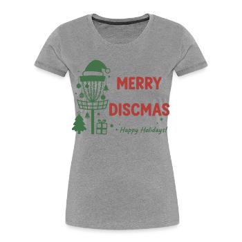 Merry Discmas Happy Holidays Disc Golf Basket - Women's Premium Organic T-Shirt - heather grey - Front - Mia (176cm)