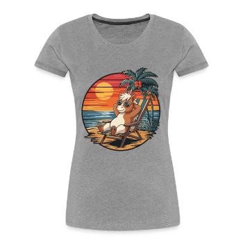 Funny Ponny on Beach Summer Vacation Sunset - Women's Premium Organic T-Shirt - heather grey - Front - Mia (176cm)