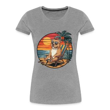 Funny Pitbull Dog on Beach Summer Vacation Sunset - Women's Premium Organic T-Shirt - heather grey - Front - Mia (176cm)