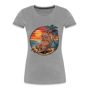 Funny Poodle Dog on Beach Summer Vacation Sunset - Women's Premium Organic T-Shirt - heather grey - Front - Mia (176cm)