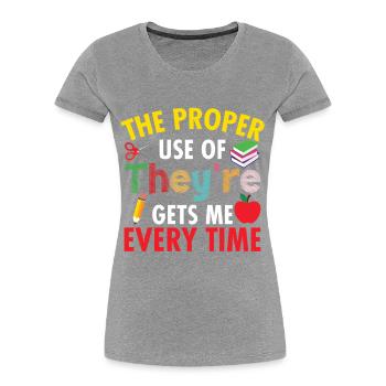 Fournitures d’enseignement des enseignants d’anglais langue langue anglaise à l’école - T-shirt bio Premium Femme - gris chiné - Devant - Mia (176cm)